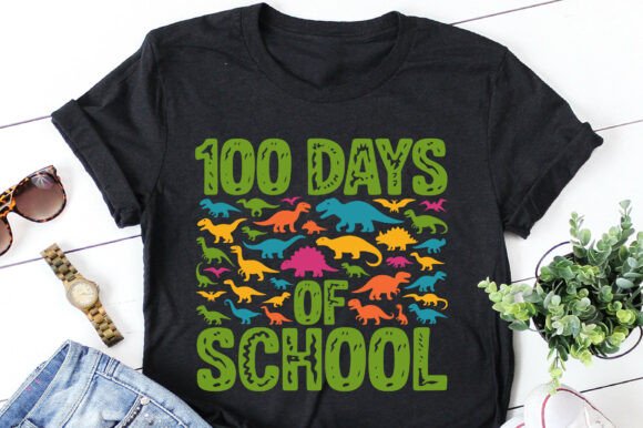 100 Days of School Dinosaur Graphics for T-Shirt Designs