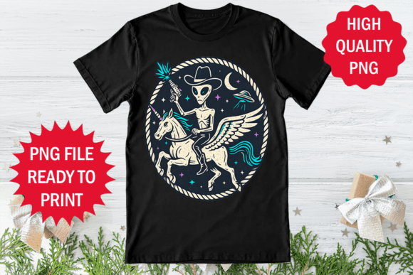 Alien over Unicorn Funny Design PNG Art