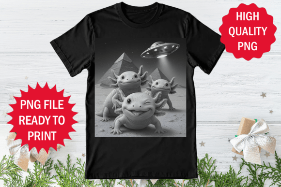 Axolotl and UFO Funny T-Shirt PNG Graphics