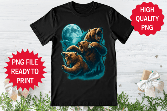 Bears and Moon Funny Design Shirt PNG: Graphics for T-Shirt Designs
