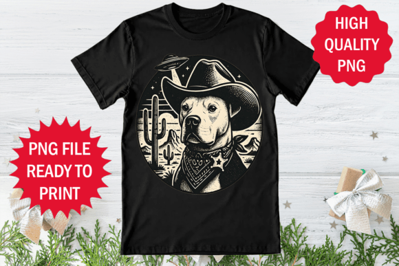 Dog Western Hat and UFO T-Shirt Design Graphics