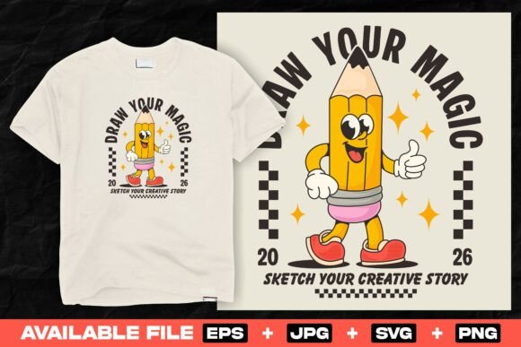 Pencil Cartoon Character Print Design: Graphics for T-Shirt Designs