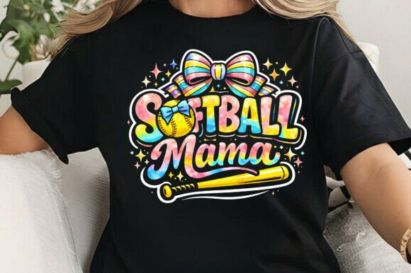 Preppy Softball Mama Bow Watercolor Graphics