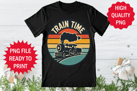 Train Lover Train Time Retro Design PNG: Graphics for T-Shirt Designs