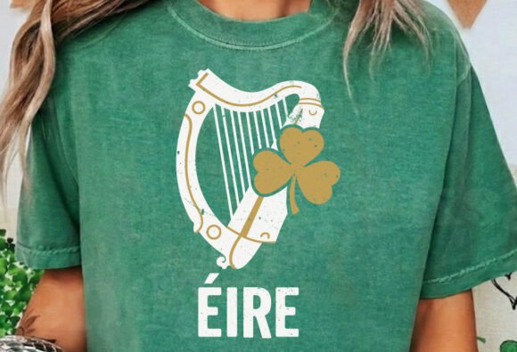 Vintage Irish Harp Shamrock SVG Graphics