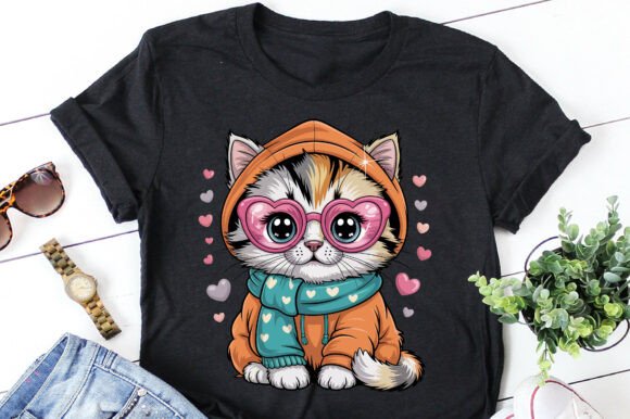 Whimsical Cat Clipart Valentine’s Day Graphics